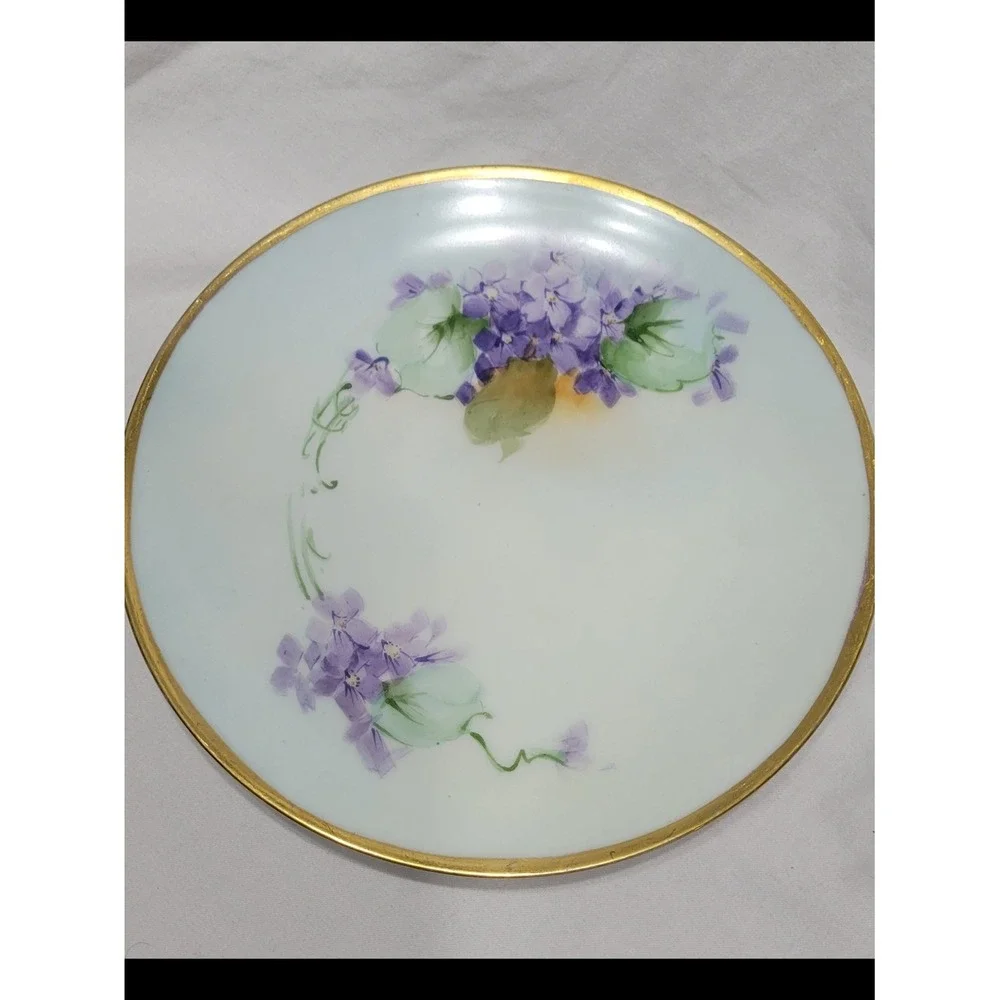 Thomas Sevres Bavaria Porcelain Floral Plate Gold Trim ~8 in Round Decorative